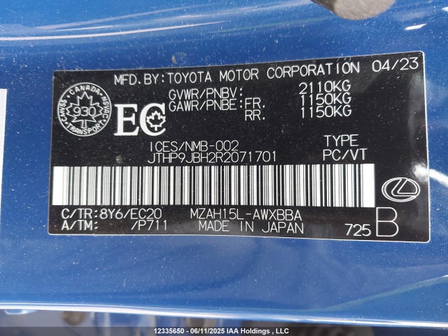JTHP9JBH2R2071701 Lexus m20a-fxs, 3nm,1mm