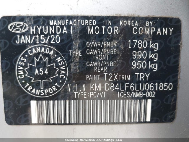 KMHD84LF6LU061850 Hyundai mpi nu