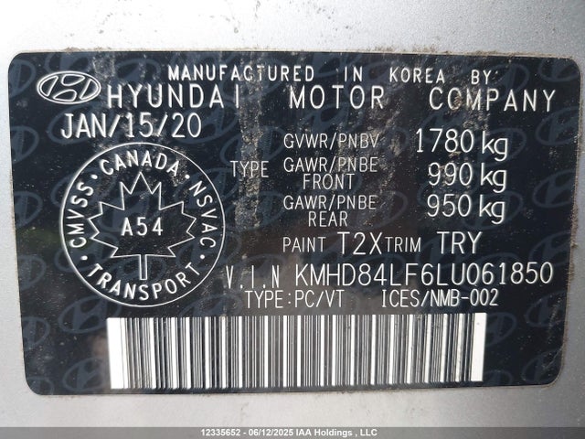 KMHD84LF6LU061850 Hyundai mpi nu