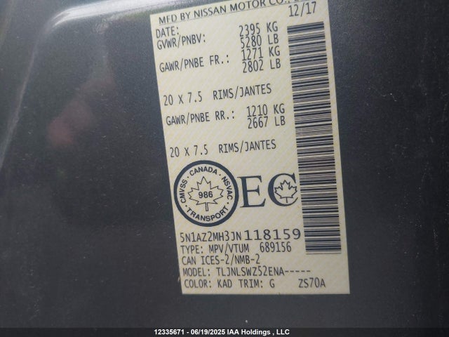 Nissan Murano 2018 5N1AZ2MH3JN118159 Image 9