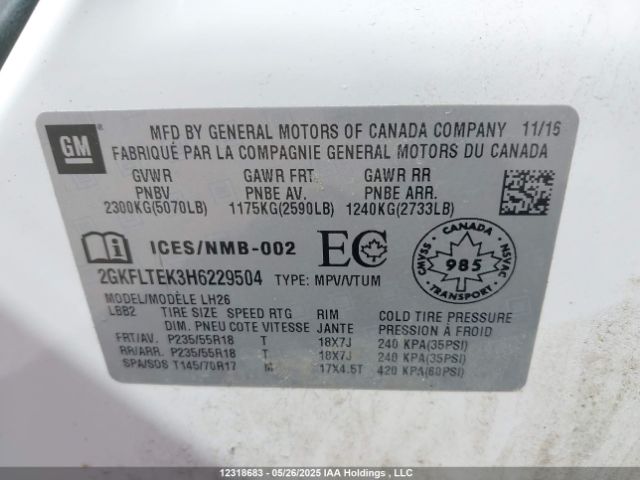 2GKFLTEK3H6229504 GMC lea - sidi: spark ignited direct injection, e85 max, alum