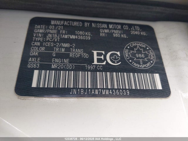 JN1BJ1AW7MW436039 Nissan ROGUE SPORT