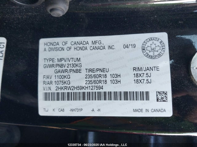2HKRW2H59KH127594 Honda l15be
