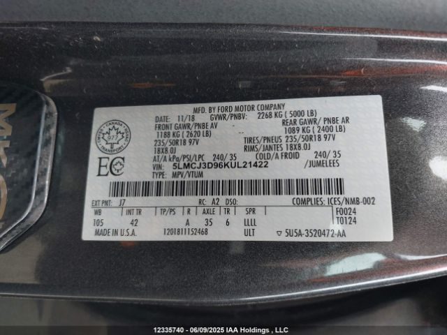 5LMCJ3D96KUL21422 Lincoln 2.0l ecoboost