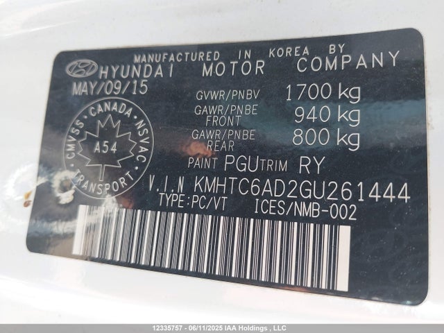 2016 Hyundai Veloster Tech მანქანა იყიდება აუქციონზე, vin: KMHTC6AD2GU261444, აუქციონის ნომერი: 12335757