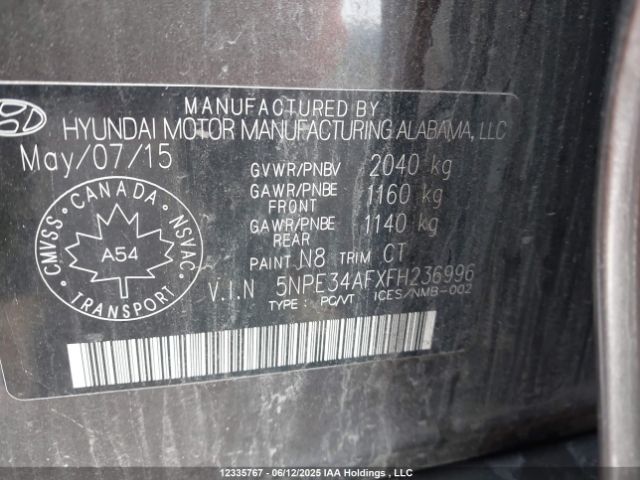 5NPE34AFXFH236996 Hyundai Sonata Limited