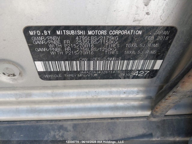 JA4AZ2A34JZ611476 Mitsubishi mivec