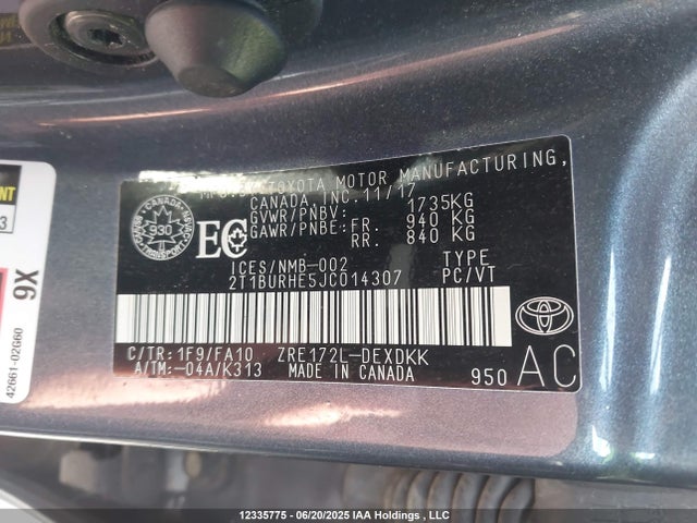 2T1BURHE5JC014307 Toyota 2zr-fe