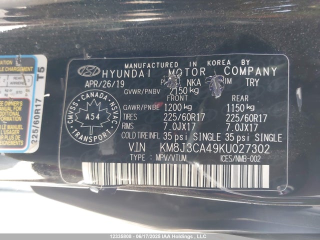 KM8J3CA49KU027302 Hyundai gdi nu