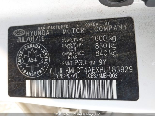 KMHCT4AEXHU183929 Hyundai Accent
