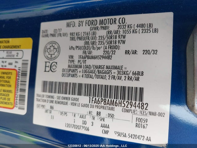 Ford 3.7l 4v 2017 1FA6P8AM6H5294482 Image 9