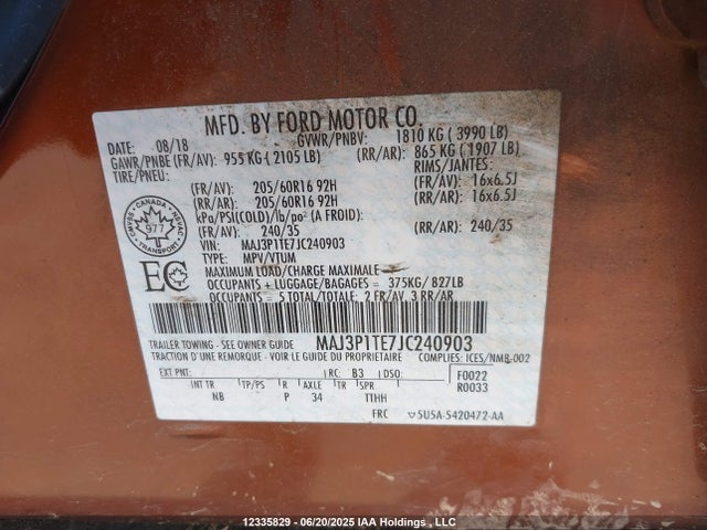 MAJ3P1TE7JC240903 Ford 2018