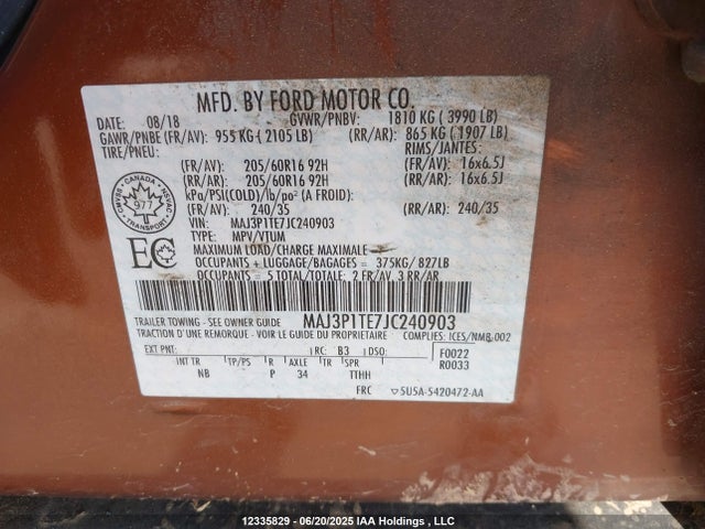 MAJ3P1TE7JC240903 Ford 2018