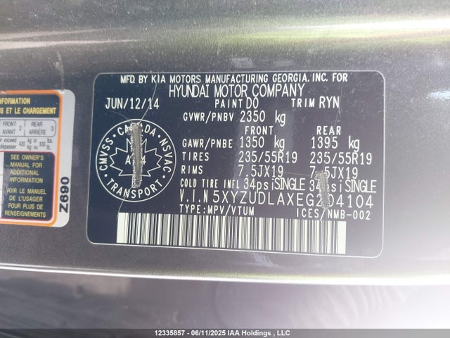 5XYZUDLAXEG204104 Hyundai t-gdi theta