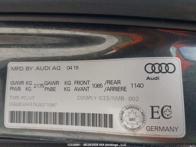 WAUENAF47KA071097 Audi 2019