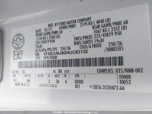 1FMCU9J90HUC83132 Ford 2017