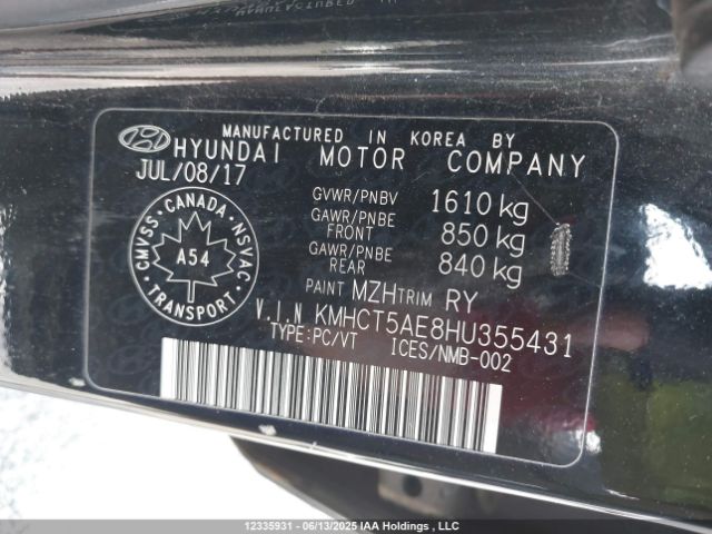 KMHCT5AE8HU355431 Hyundai ACCENT SE