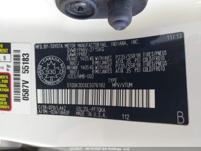 5TDDK3DC6ES076182 Toyota 2gr-fks