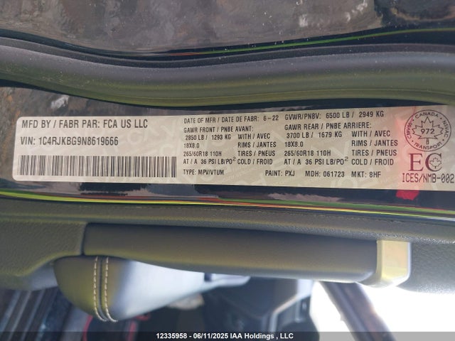 1C4RJKBG9N8619666 Jeep Grand Cherokee L Limited