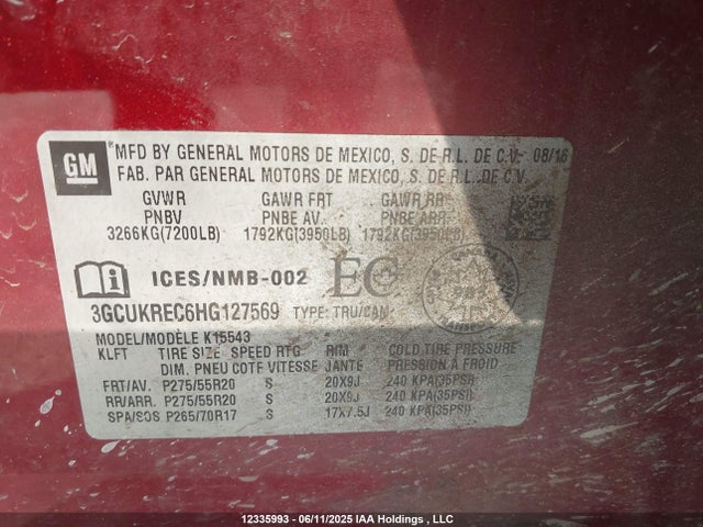 3GCUKREC6HG127569 Chevrolet l83 - sidi: spark ignited direct injection, vvt: variable valve timing, afm, e85 max, alum