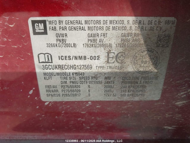 3GCUKREC6HG127569 Chevrolet l83 - sidi: spark ignited direct injection, vvt: variable valve timing, afm, e85 max, alum