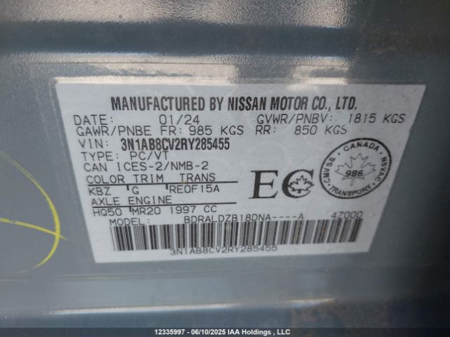 3N1AB8CV2RY285455 Nissan SENTRA SV