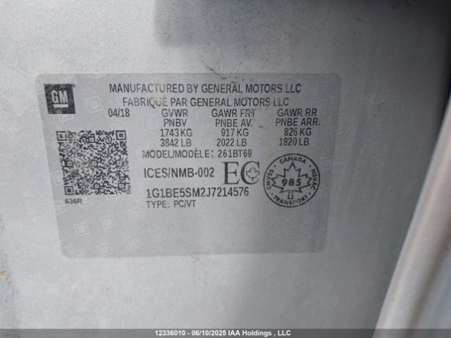 1G1BE5SM2J7214576 Chevrolet le2 -di: direct injection, vvt: variable valve timing, gen, alum