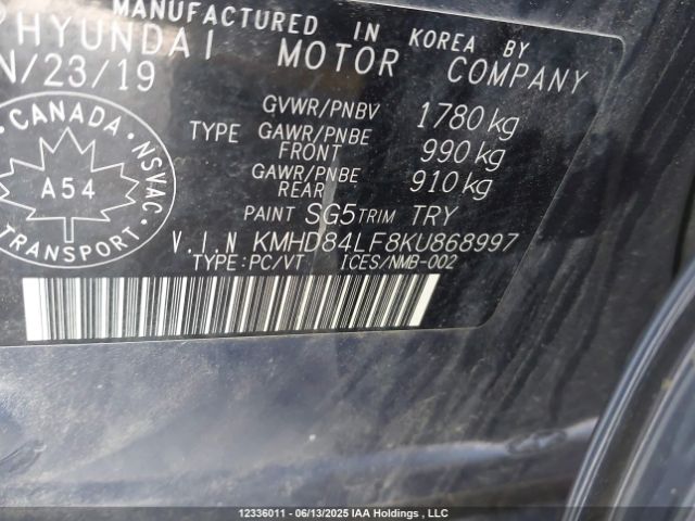 KMHD84LF8KU868997 Hyundai mpi nu