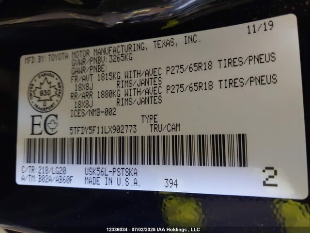 5TFDY5F11LX902773 Toyota 3ur-fe