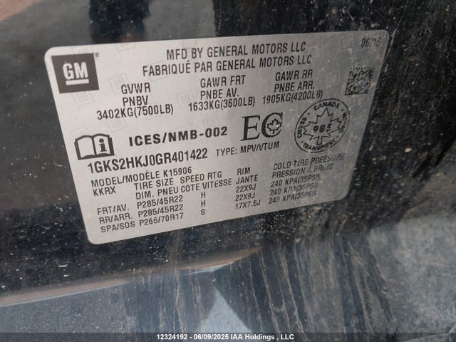 1GKS2HKJ0GR401422 GMC Yukon Xl Denali Denali