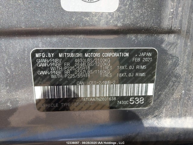 JA4ATUAA7NZ601638 Mitsubishi tc/ic mivec
