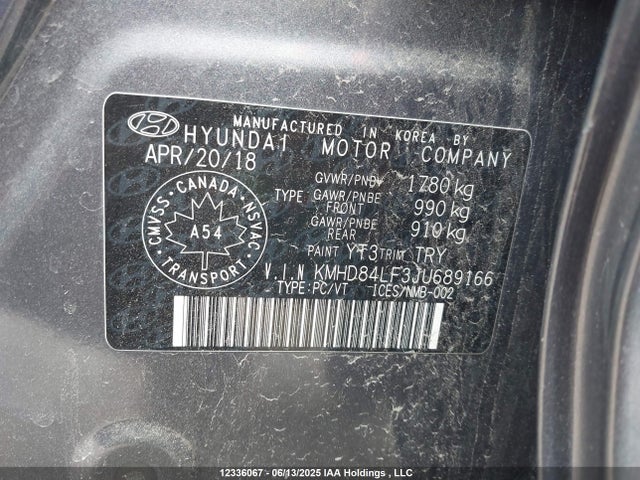 KMHD84LF3JU689166 Hyundai mpi nu