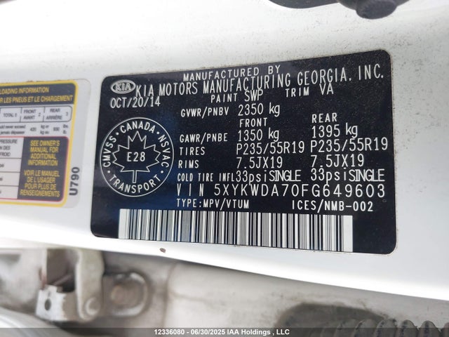 5XYKWDA70FG649603 KIA gasoline 3.3 v6 gdi lambda ii