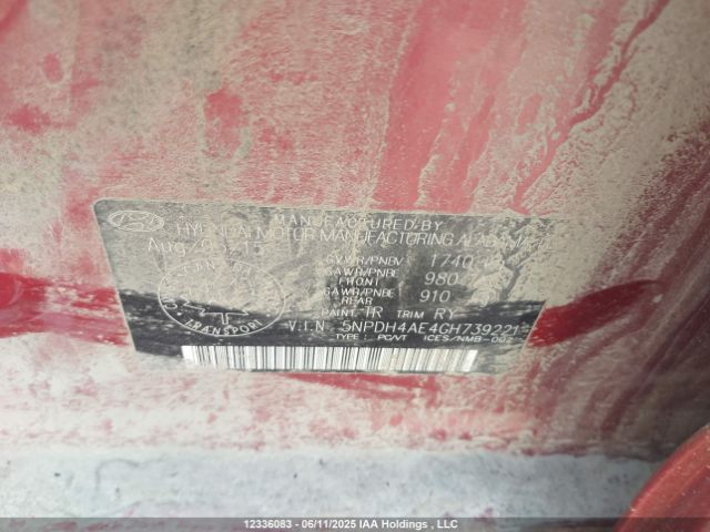 5NPDH4AE4GH739221 Hyundai dohc mpi nu