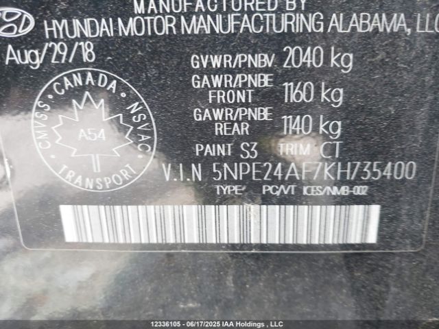 5NPE24AF7KH735400 Hyundai gdi theta-ii