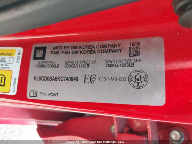 KL8CD6SA6KC740849 Chevrolet lv7 - mfi, variable valve timing, alum, gen 1 var 1