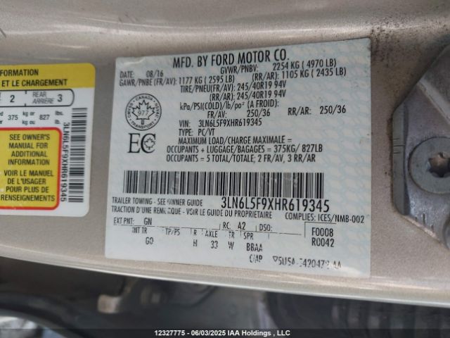 3LN6L5F9XHR619345 Lincoln Mkz Reserve