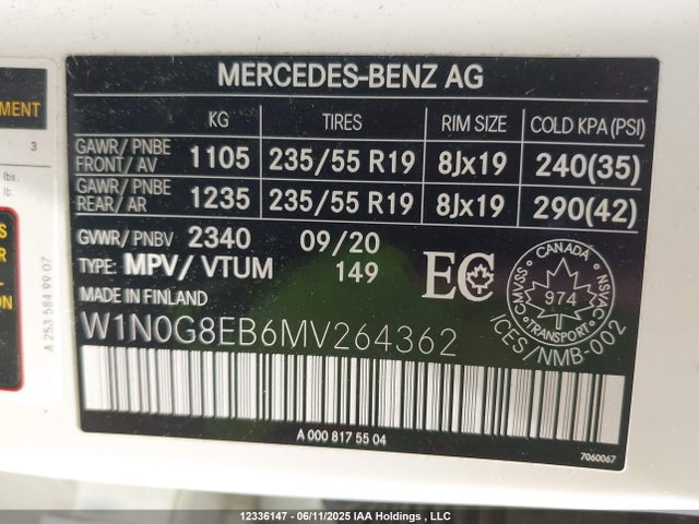 W1N0G8EB6MV264362 Mercedes-Benz m264