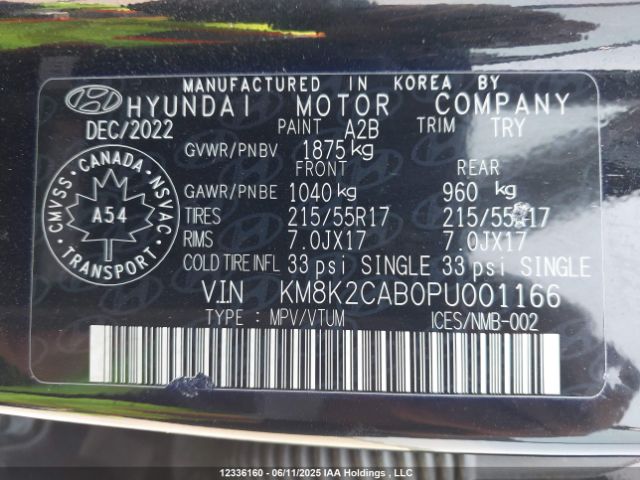 KM8K2CAB0PU001166 Hyundai mpi nu pe