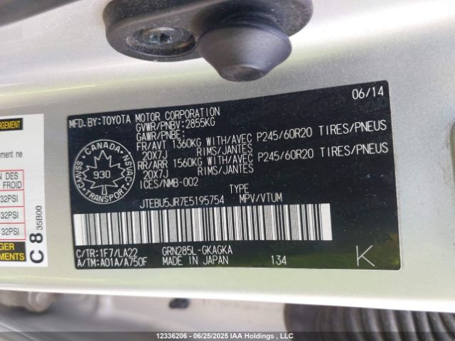 JTEBU5JR7E5195754 Toyota 1gr-fe