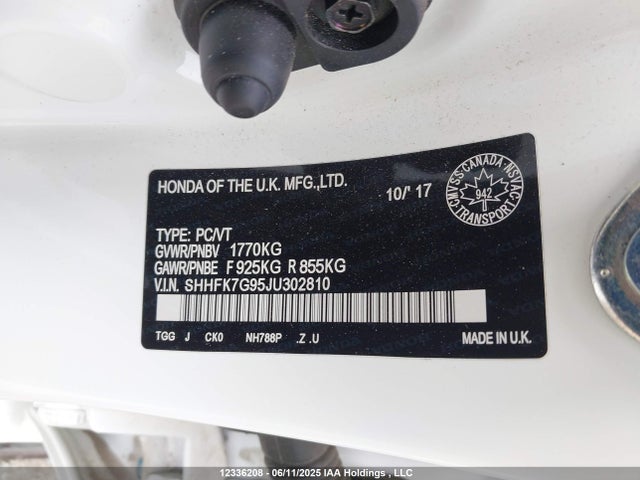 SHHFK7G95JU302810 Honda 2018