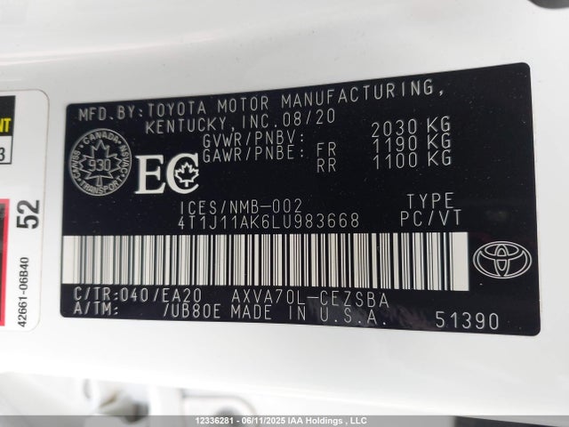 4T1J11AK6LU983668 Toyota a25a-fks