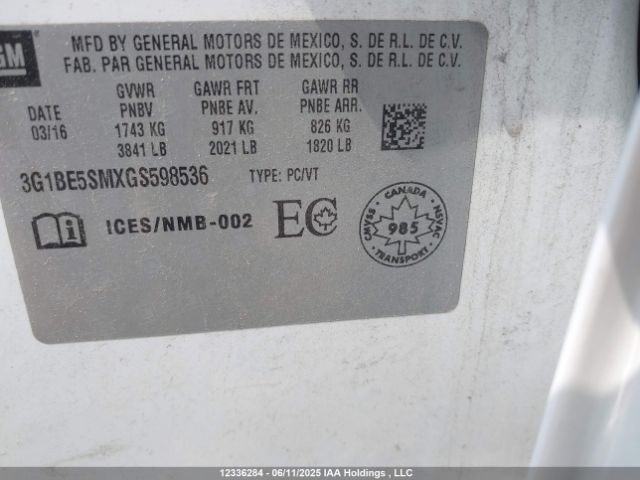 3G1BE5SMXGS598536 Chevrolet le2 - di: direct injection, alum, vvt, gen i, gmna
