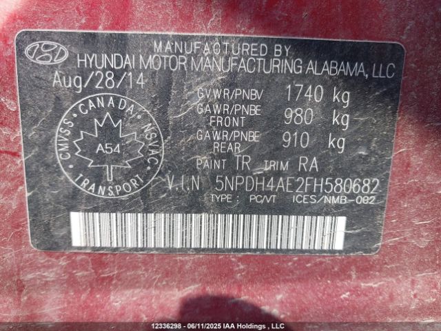 5NPDH4AE2FH580682 Hyundai dohc mpi nu