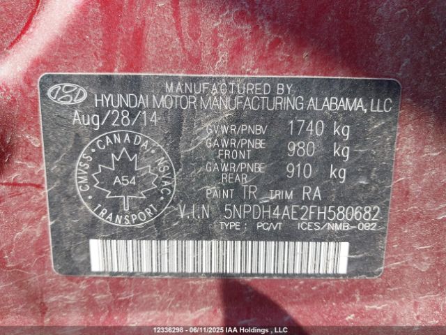 5NPDH4AE2FH580682 Hyundai dohc mpi nu