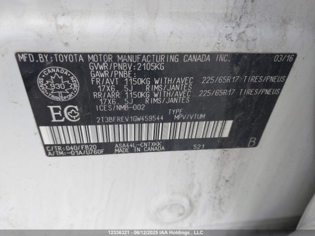 2T3BFREV1GW459544 Toyota 2ar-fe