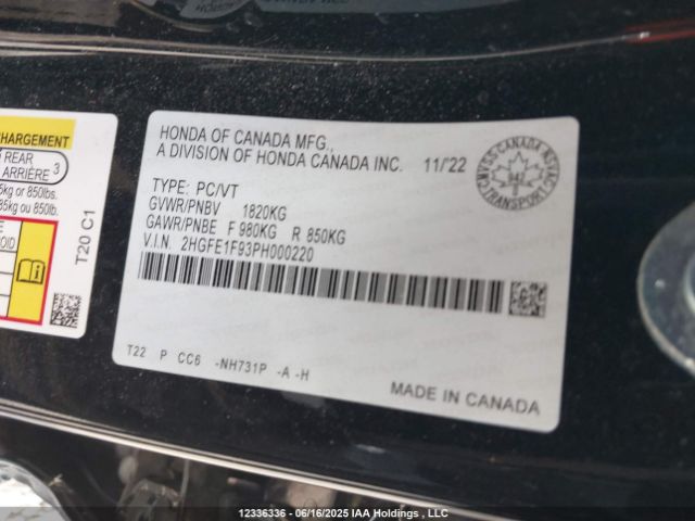 2HGFE1F93PH000220 Honda l15b7