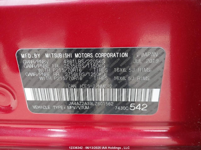 Mitsubishi Outlander Es 2020 JA4AZ2A39LZ601562 Image 9