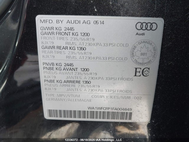 WA1WFCFP1FA004649 Audi flex fuel capable engine