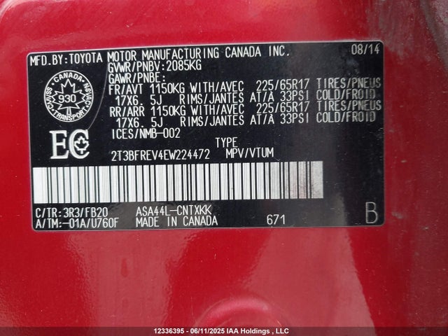 Toyota 2ar-fe 2014 2T3BFREV4EW224472 Image 9